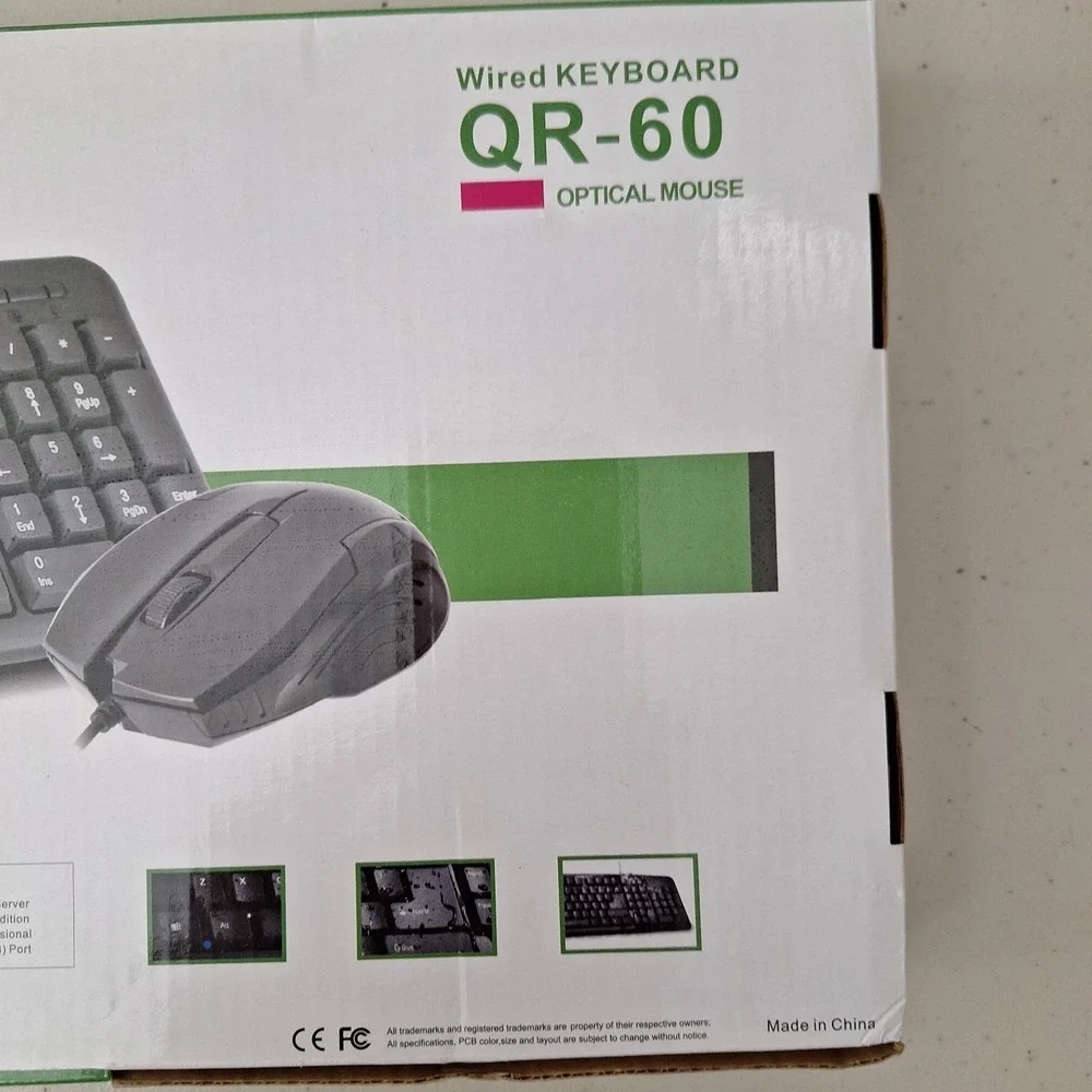 QR Computers Wired Keyboard & Optical Mouse Set QR-60 NEW, Open Box
